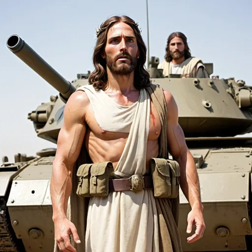Prompt: Jesus as a tank commander 