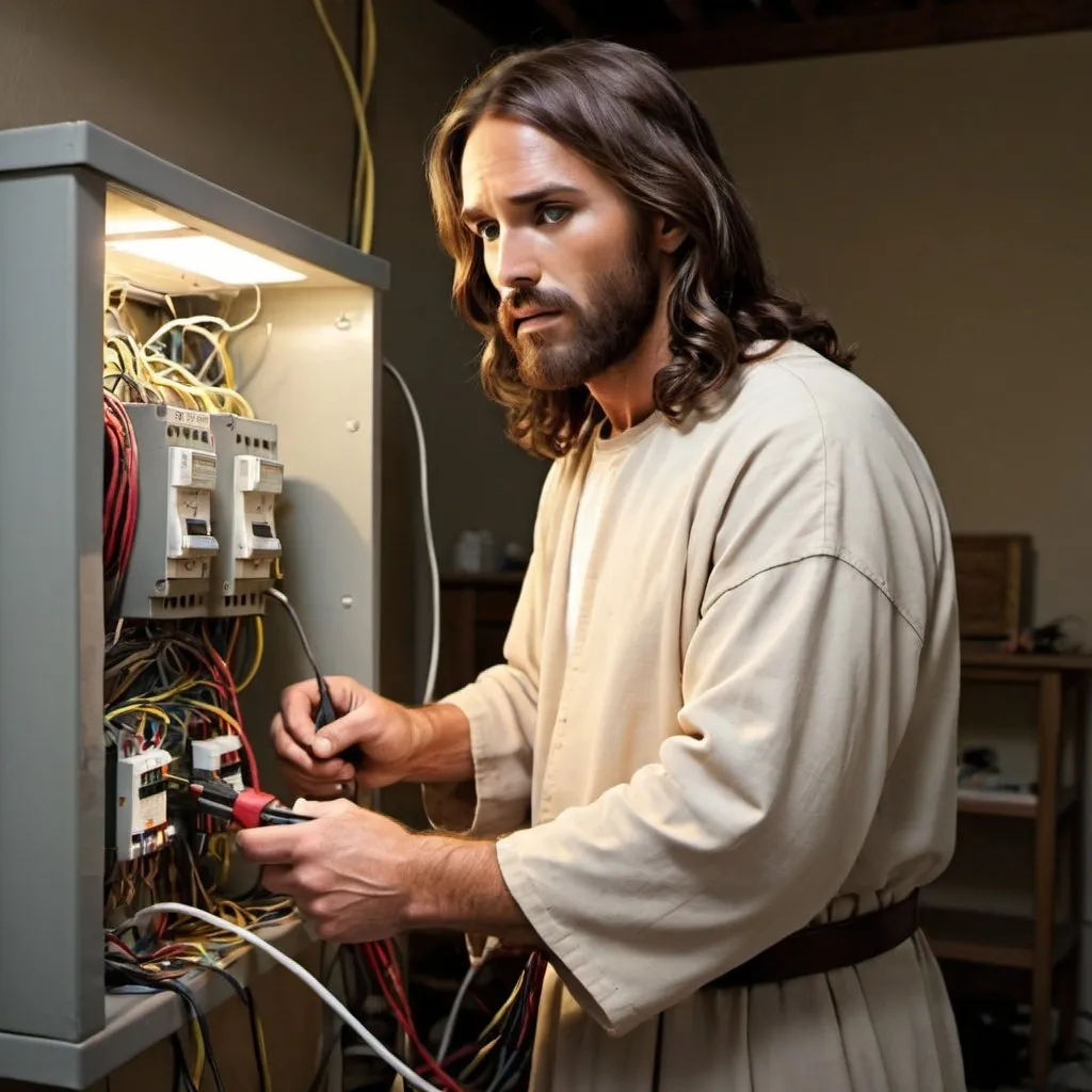 Prompt: Jesus as a electrician 