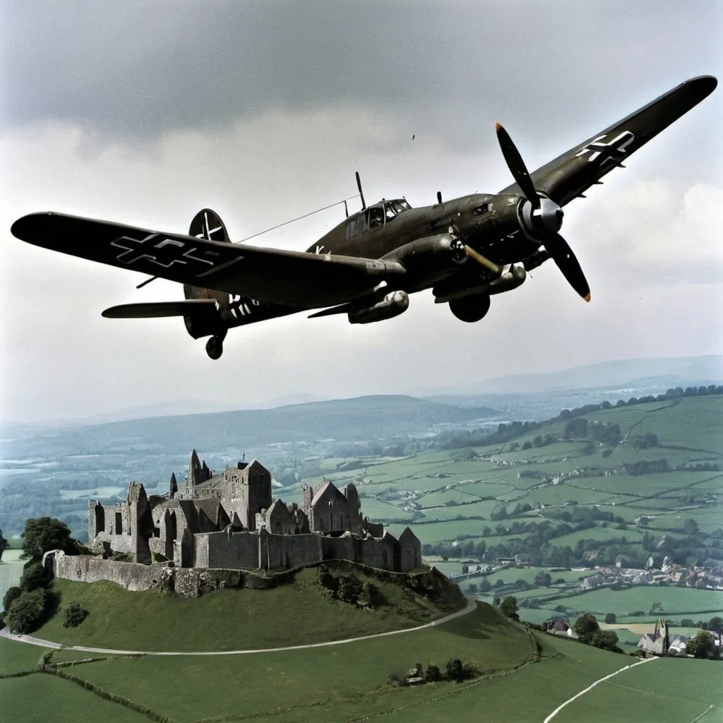 Prompt: Ju-87 bombarding rock of Cashel