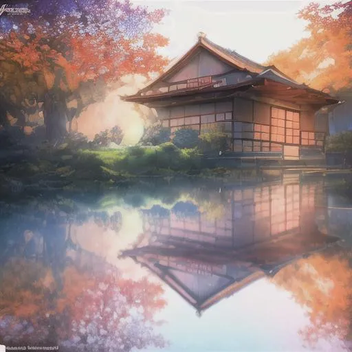 Prompt: In Lake sides have a red japanese house with a nice yard, warm vibe cheery blosso, unreal engine, makoto shinkai , tom bagshaw, alphonse mucha, global illumination, detailed and intricate environment 3d DVD movie shot ,dream, millennial style,klein blue and red ,post minimalism

