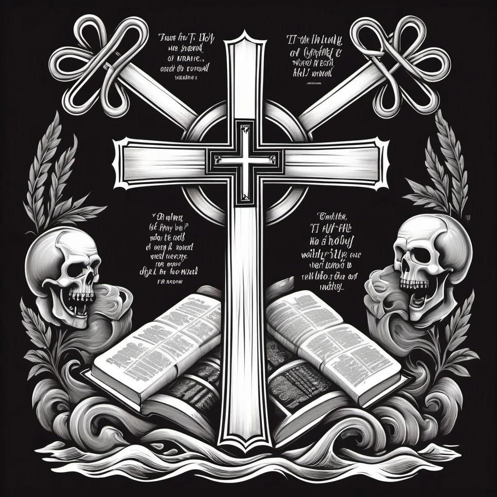 Prompt: A tuff rowing design for the back of a long sleeve shirt that incorporates the Holy Cross and a bible quote