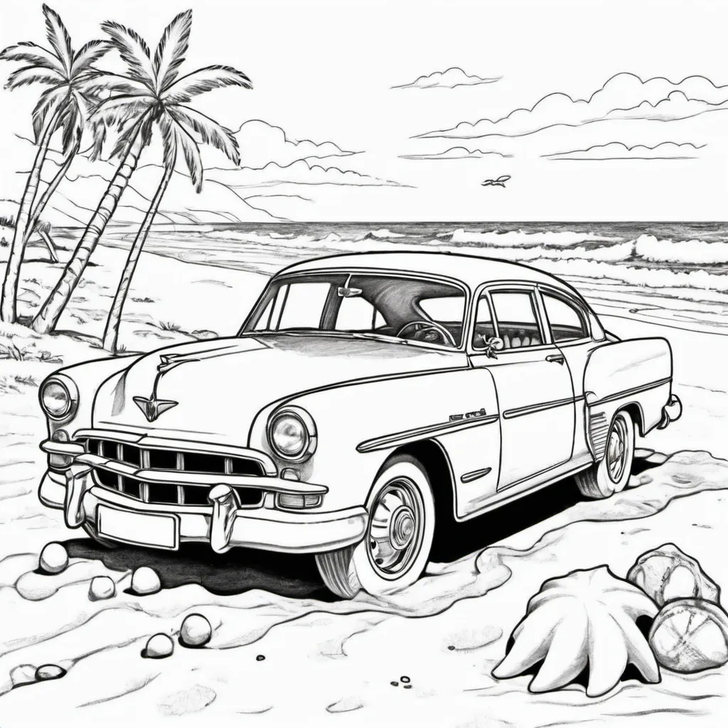 Prompt: carro en la playa para colorear