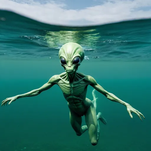 Prompt: An alien swimming in the ocean