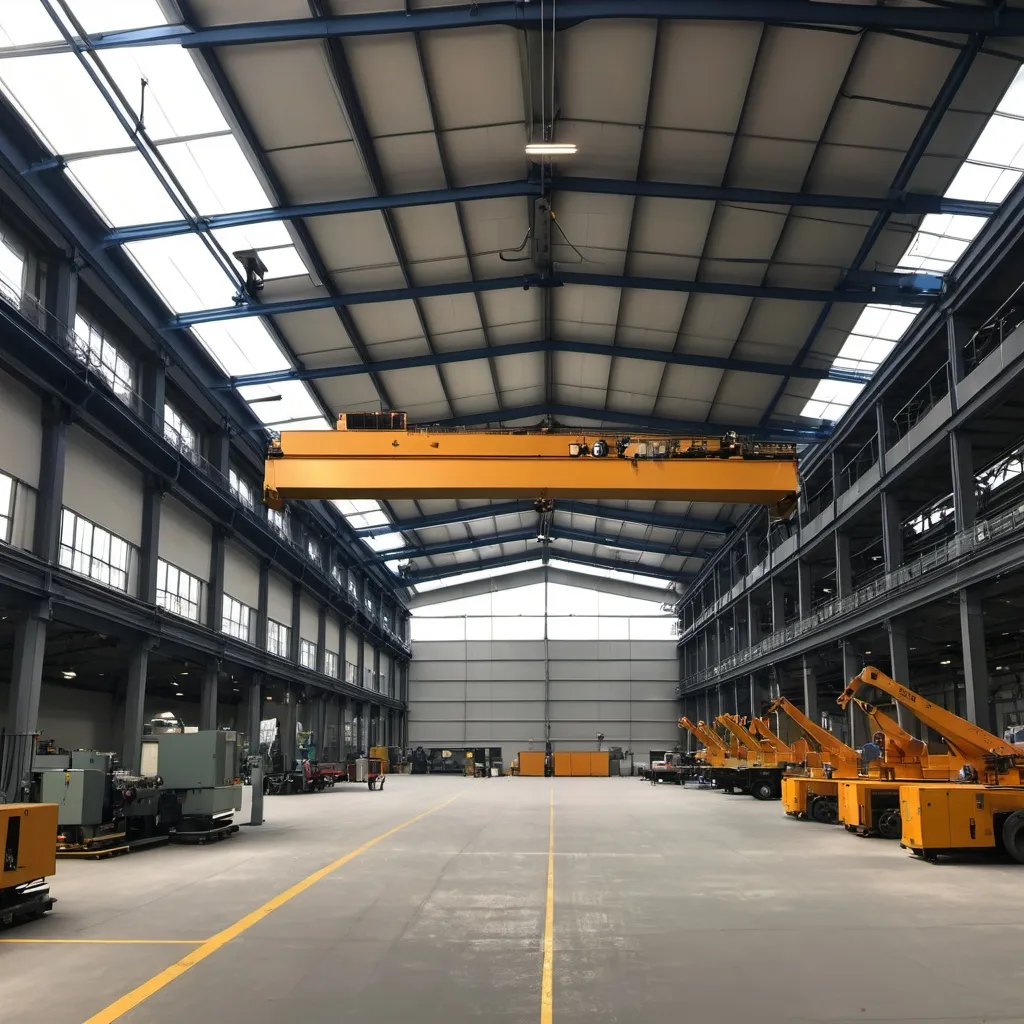 Prompt: inside of a factory with an overhead crane