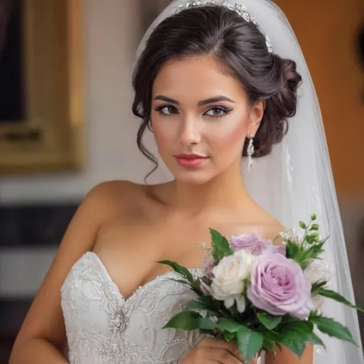 Prompt: A young latín bride woman with fresh makeup and elegant sofisticated hairstyle