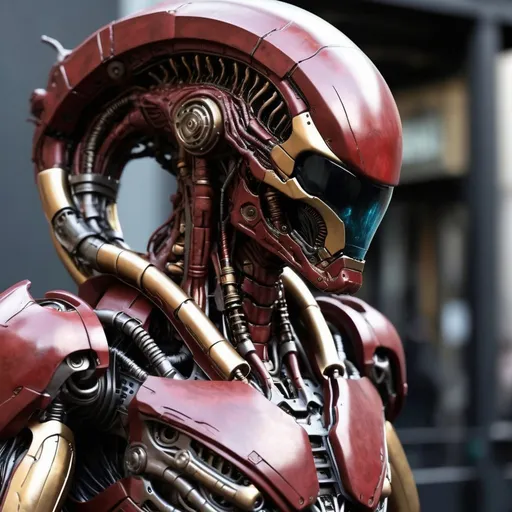 Prompt: Ultra realistic xenomorph ironman in steampunk style, surface scratches