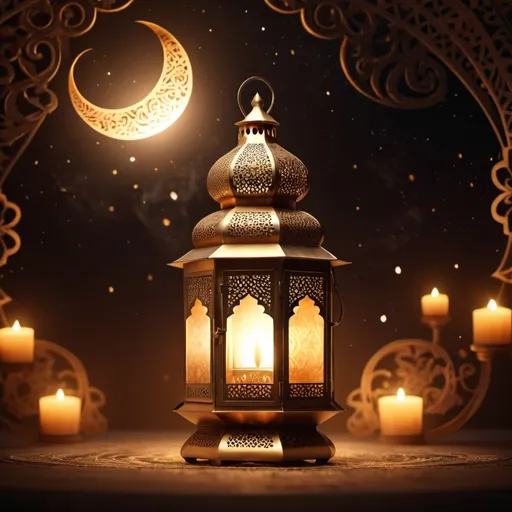 Prompt: Lantern, Ramadan, incense, crescent moon, Islamic atmosphere, magic of reassurance, realistic, 4K, HD