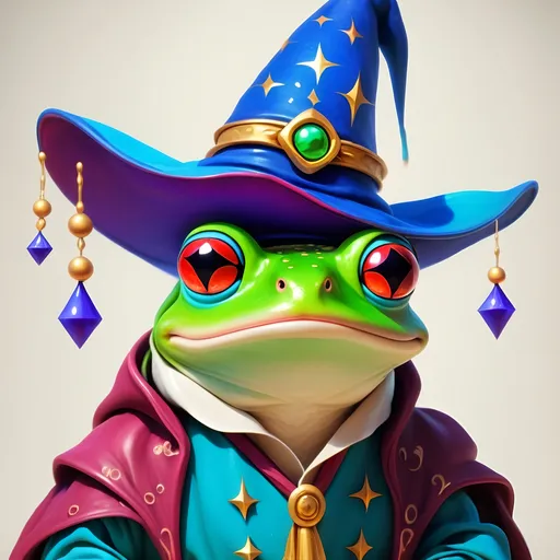 Prompt: Frog wearing a wizard hat, Picasso style,