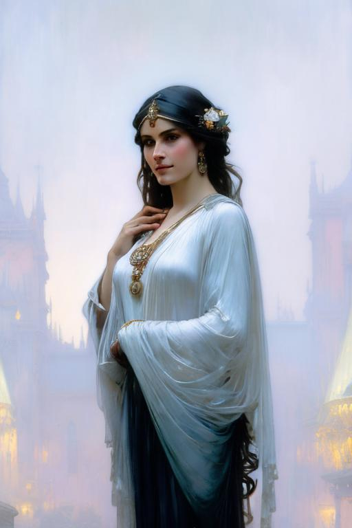 Prompt:  art by greg rutkowski, Alphonse Mucha, and John William Waterhouse, full body splash art of a very old sorceress, beautiful, friendly, looking at the camera, masterpiece, sensual, desire, open eyes, visible face, 8k, highly detailed, intricate, smooth, sharp focus, artstation, digital painting, concept art, D&D, fantasy, 