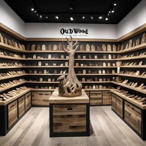 Prompt: Create a customer immersive oud wood retail collection store display images