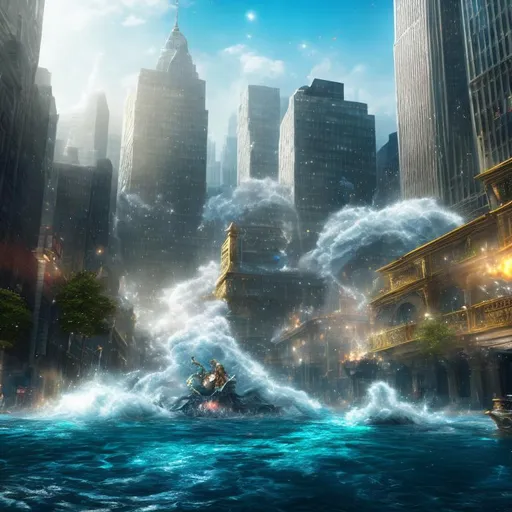 Prompt: A water goddess wrecking havoc on a city, photorealistic image, ultra realistic age, hd render