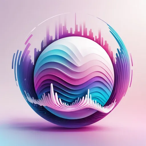 Prompt: Abstract electronic music background featuring a modern soundwave design. A gradient sphere in pastel hues of blue, pink, and purple is centered against a wavy line backdrop in similar colors. White soundwave forms horizontally across the sphere, and the text ELECTRONIC MUSIC is subtly placed at the bottom of the sphere. Image has a dynamic and modern feel, suitable for music-related themes.