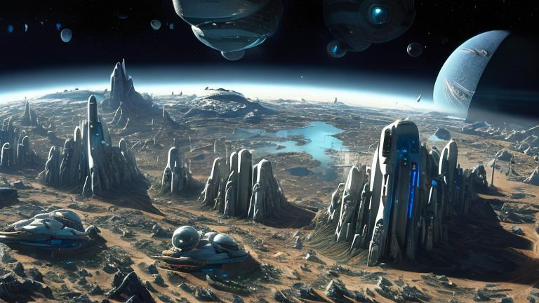 Prompt: Futuristic, physically correct human terraforming other planets, type 2 civilization, space exploration, high-tech terraforming equipment, diverse human settlement, space colonization, ultra-realistic, detailed, futuristic, sci-fi, advanced technology, diverse landscapes, space habitat, realistic humans, precision engineering, high-quality, detailed textures, advanced civilization, space travel, terraformed planets, immersive lighting, space infrastructure