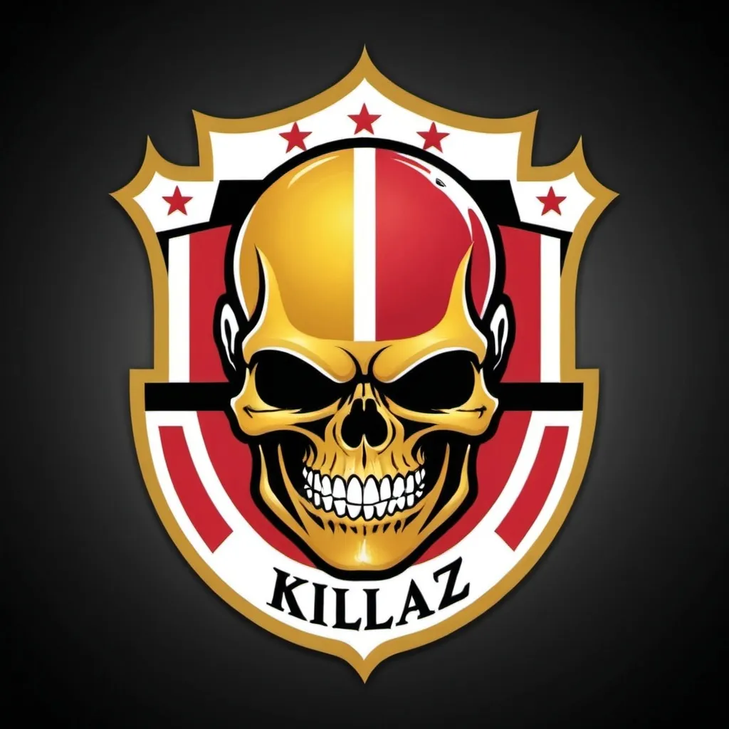 Prompt: Create a “dangerous” fantasy football logo for the KC Killaz using red white and yellow.  Include the letters KC and the word Killaz.