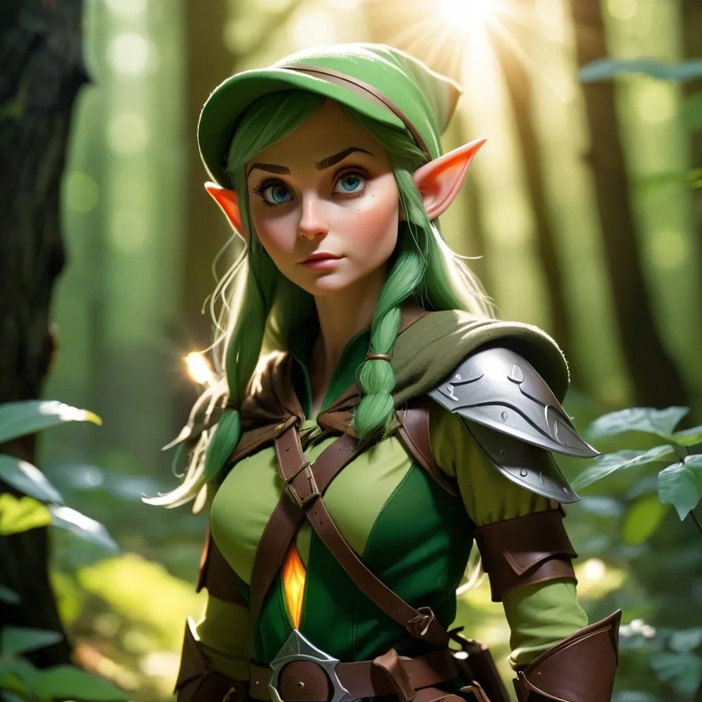 Prompt: Elf ranger in a mystical forest around sunlight