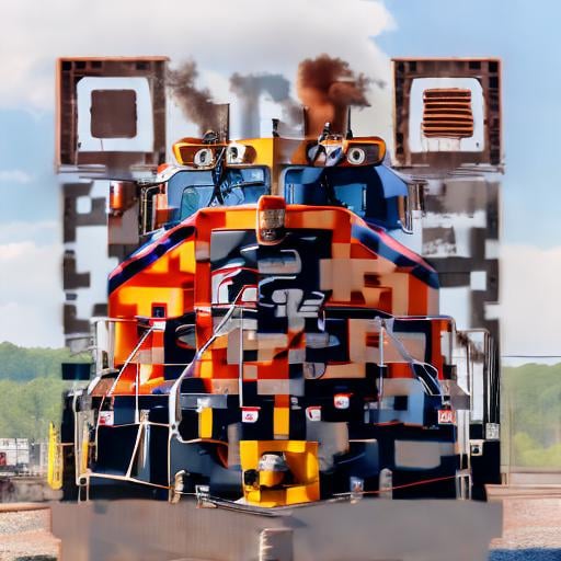 Prompt: Front of a BNSF locomotive 