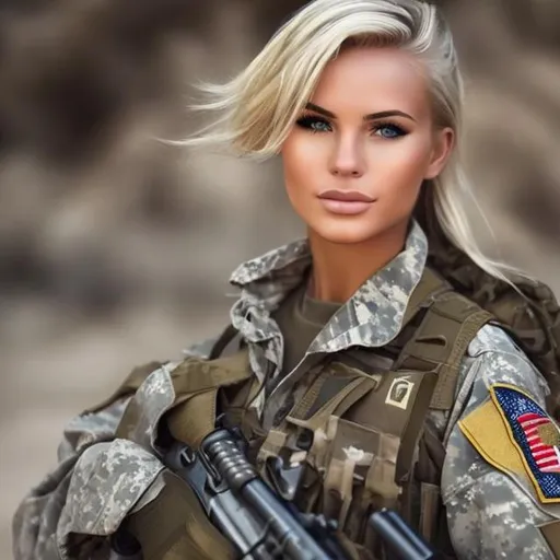 Prompt: hot female military blond hair,beautiful,godess