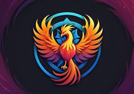 Prompt: Logo with a big phoenix in the middle and a cool background