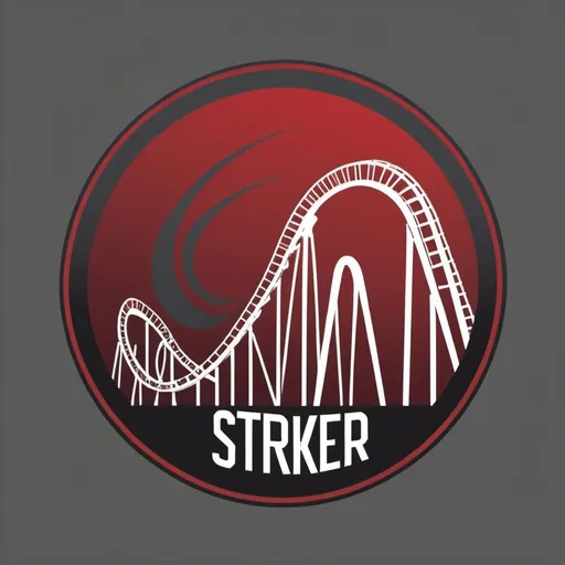 Prompt: A rollercoaster logo for a coaster named striker.  Its red dark grey and white.