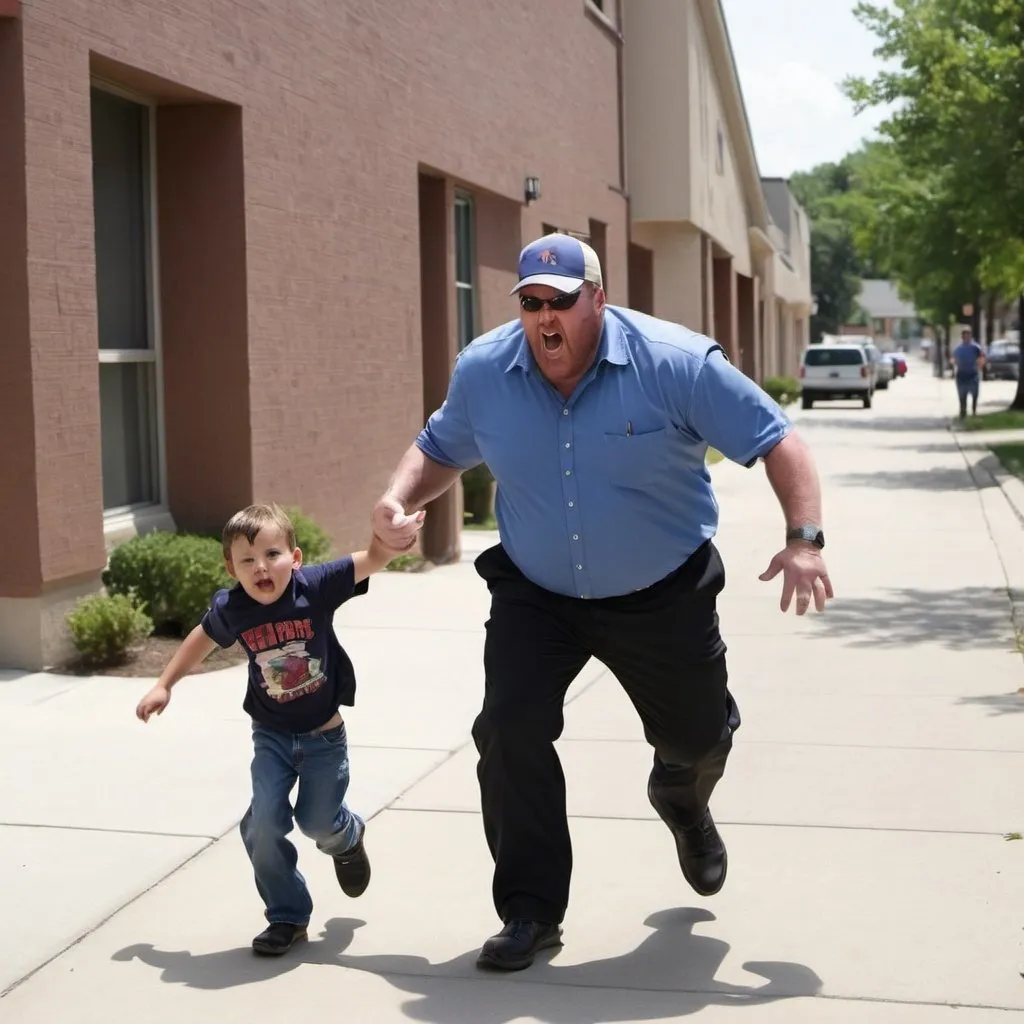 Prompt: Big randy chasing a child because he is going to abdutct the child