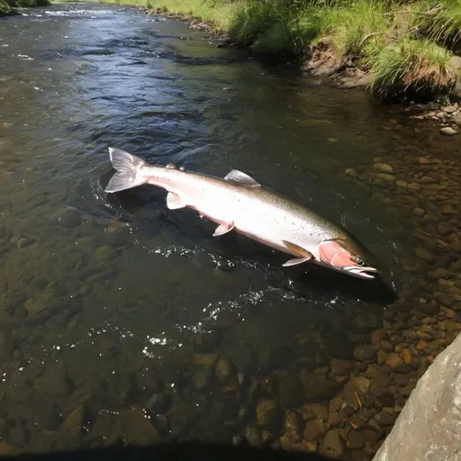 Prompt: Salmon in the river, so majestic