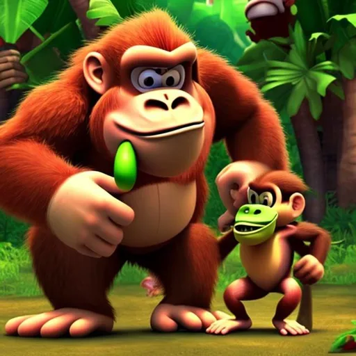 Prompt: Donkey kong eating a small child