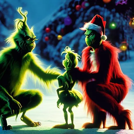Prompt: The Grinch stealing small children