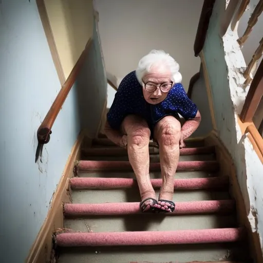 Prompt: Old Lady falling down the stairs