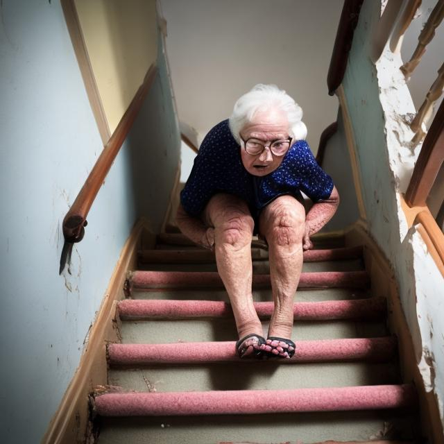 Prompt: Old Lady falling down the stairs