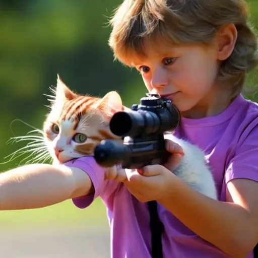 Prompt: Cat shooting a child