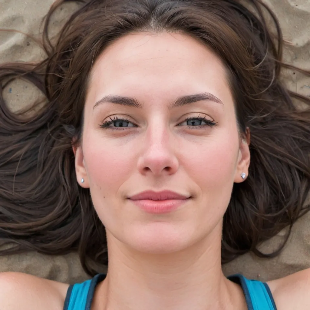 Prompt: a tall amazing face Canadian women that lay down at Toronto lake beach 