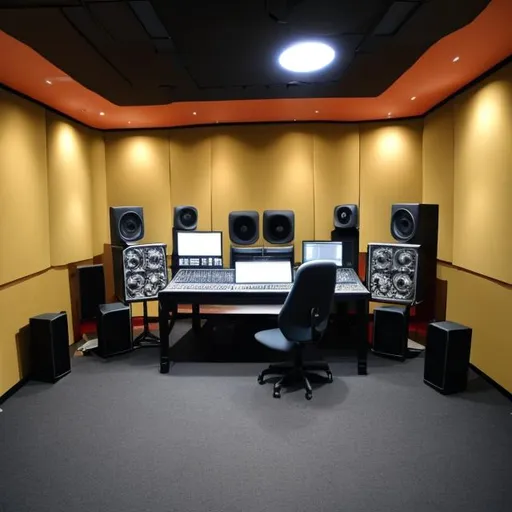 Prompt: Sound recording studio