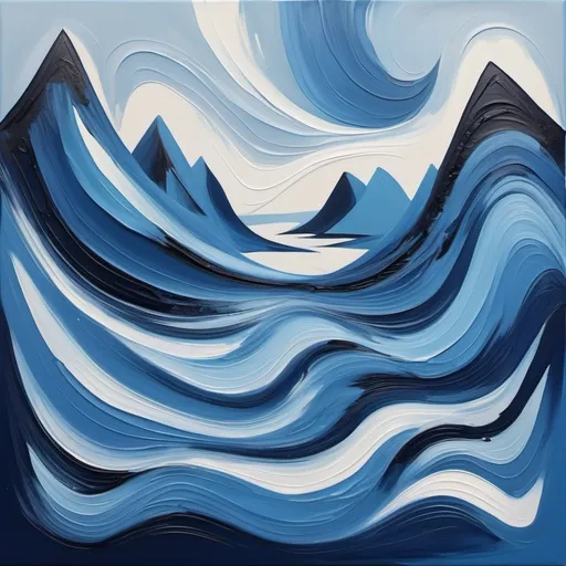 Prompt: An abstract painting with elements from northern Norway. All colors Are in different shades of blue