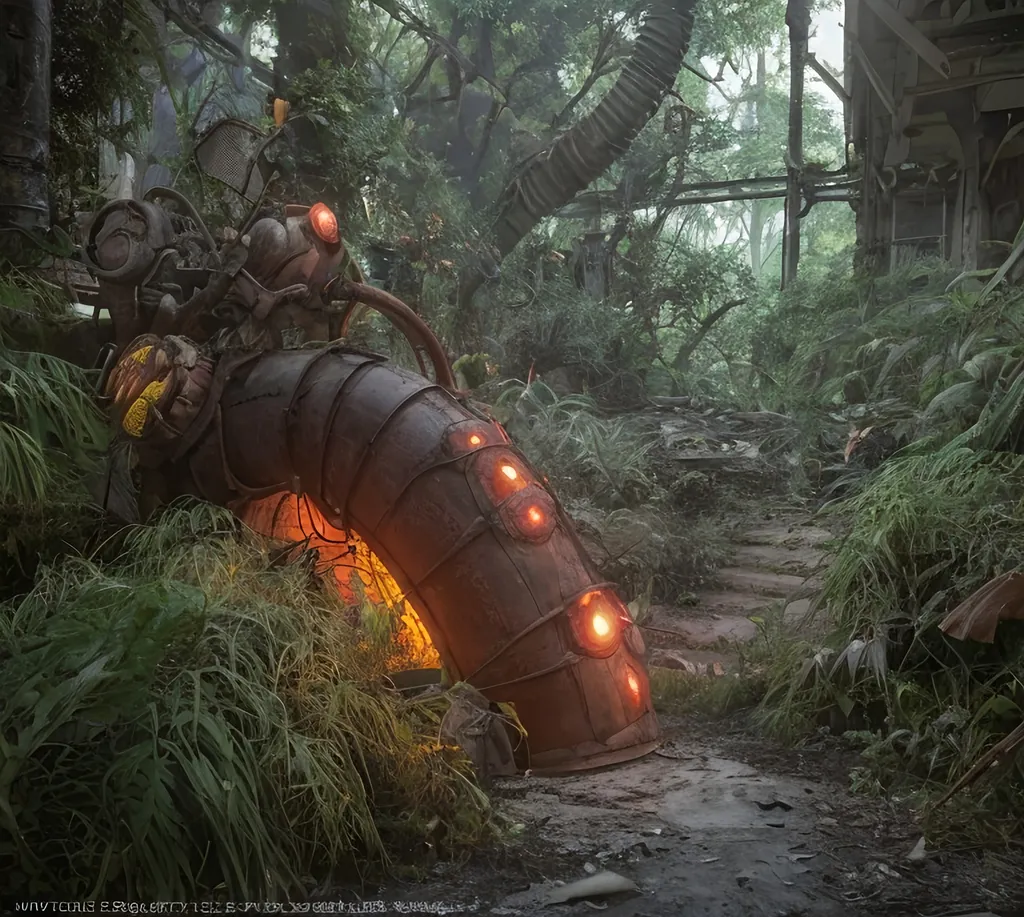 Prompt:  radioactive glow, red hue, very detailed, cinematic, cinematic lighting, ultra detailed, exotic, vivid detail, beautiful soft lighting, life like, photorealism, studio lighting, fantasy, dark, morbide, overgrown, mossy, retro-futuristic, post-apocalyptic, sci-fi, industrial design, construction machine, dirt, jungle, dirty, view from side, photorealistic, high density of details, object rendering, retro-futuristic, post-apocalyptic, industrial design, dirt, dirty, view from side, photorealistic, high density of details, object rendering, realistic, award wining photogrpahy, wide angle, sewers,