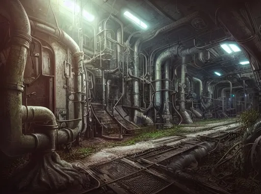Prompt: underground sewer forest, very detailed, cinematic, cinematic lighting, ultra detailed, exotic, vivid detail, beautiful soft lighting, life like, photorealism, studio lighting, fantasy, dark, morbide, overgrown, mossy, retro-futuristic, post-apocalyptic, industrial design, construction machine, dirt, dirty, view from side, white background, photorealistic, high density of details, object renderingretro-futuristic, post-apocalyptic, industrial design,, photorealistic, high density of details, object rendering, realistic, award wining photgraphy