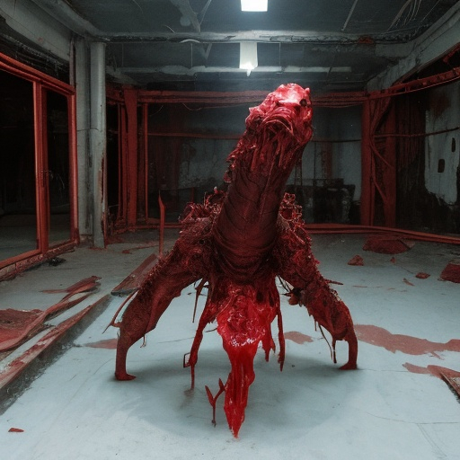 Prompt: ((masterpiece, best quality)),A detailed 8k photograph of a  DEAD CITY OF blood VEINS,ultra realistic, concept art,((highly detailed)),8k,bloody,disgusting,creepy,fleshy texture, gory, disgusting,dripping, has a face hidden in it, blood dripping, alien indoor empty dirty vomit dilapidated night dim lighting red dirty dry dark meat flesh nightmare empty blood blob overgrown post apocalyptic