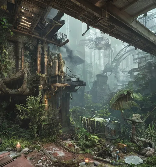 Prompt:  radioactive glow, very detailed, cinematic, cinematic lighting, ultra detailed, exotic, vivid detail, beautiful soft lighting, life like, photorealism, studio lighting, fantasy, dark, morbide, overgrown, mossy, retro-futuristic, post-apocalyptic, sci-fi, industrial design, shrine made at construction machine, dirt, jungle, dirty, view from side, photorealistic, high density of details, object rendering, retro-futuristic, post-apocalyptic, industrial design, dirt, dirty, view from side, photorealistic, high density of details, object rendering, realistic, award wining photogrpahy, wide angle, sewers,