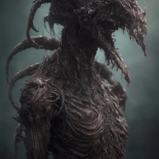 Prompt: fantasy, lovecraftian creature, horror, alien squid hybrid, dark eyes, polymorph, 4k, sharp focus, studio photo, intricate details, highly detailed, by clint langley,, overgrown post apocalyptic, 
