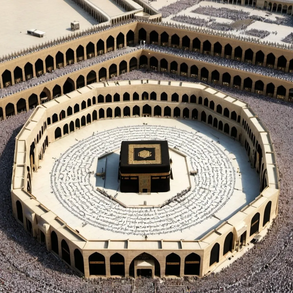 Prompt: A image of the kabaa in mecca with ayat al kursi verse written over it