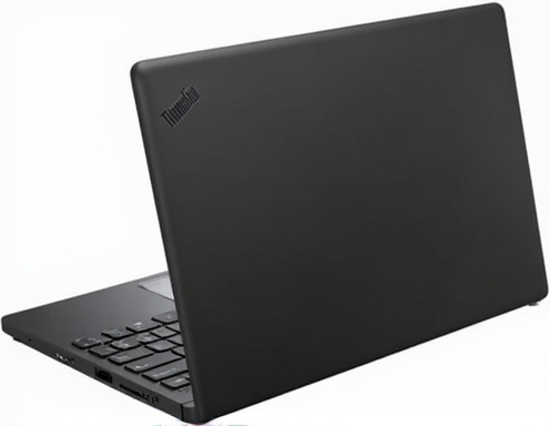 Prompt: A sleek, matte black laptop sits angled to showcase its minimalist design and understated elegance. The rear view reveals a smooth surface adorned only with the iconic "ThinkPad" logo, hinting at the device's professional focus. With its rounded edges and slim profile, the laptop embodies a modern aesthetic, implying portability and efficiency. The keyboard area, visible at the front, suggests functionality with well-spaced keys ready for use. Overall, the image conveys a sense of reliability and sophistication, appealing to professionals and tech enthusiasts alike.