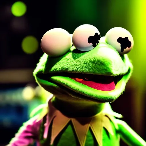 Prompt: Muppets Kermit the frog lsd monster