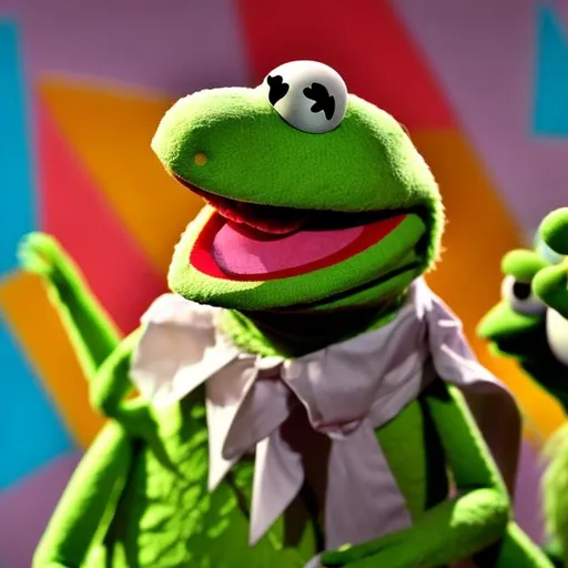 Prompt: Muppets Kermit the frog lsd