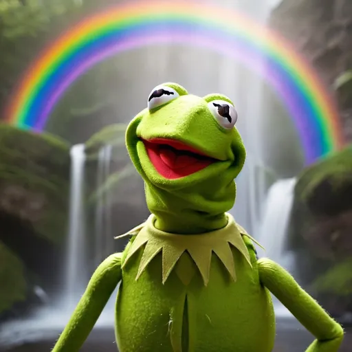 Prompt: Kermit the frog rainbow connection