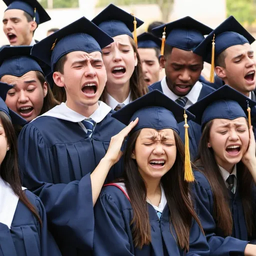 Prompt: graduation day, all the students are crying