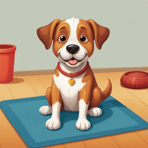 Prompt: A dog sitting on a mat illustrations for grade 2 story book. cartoom