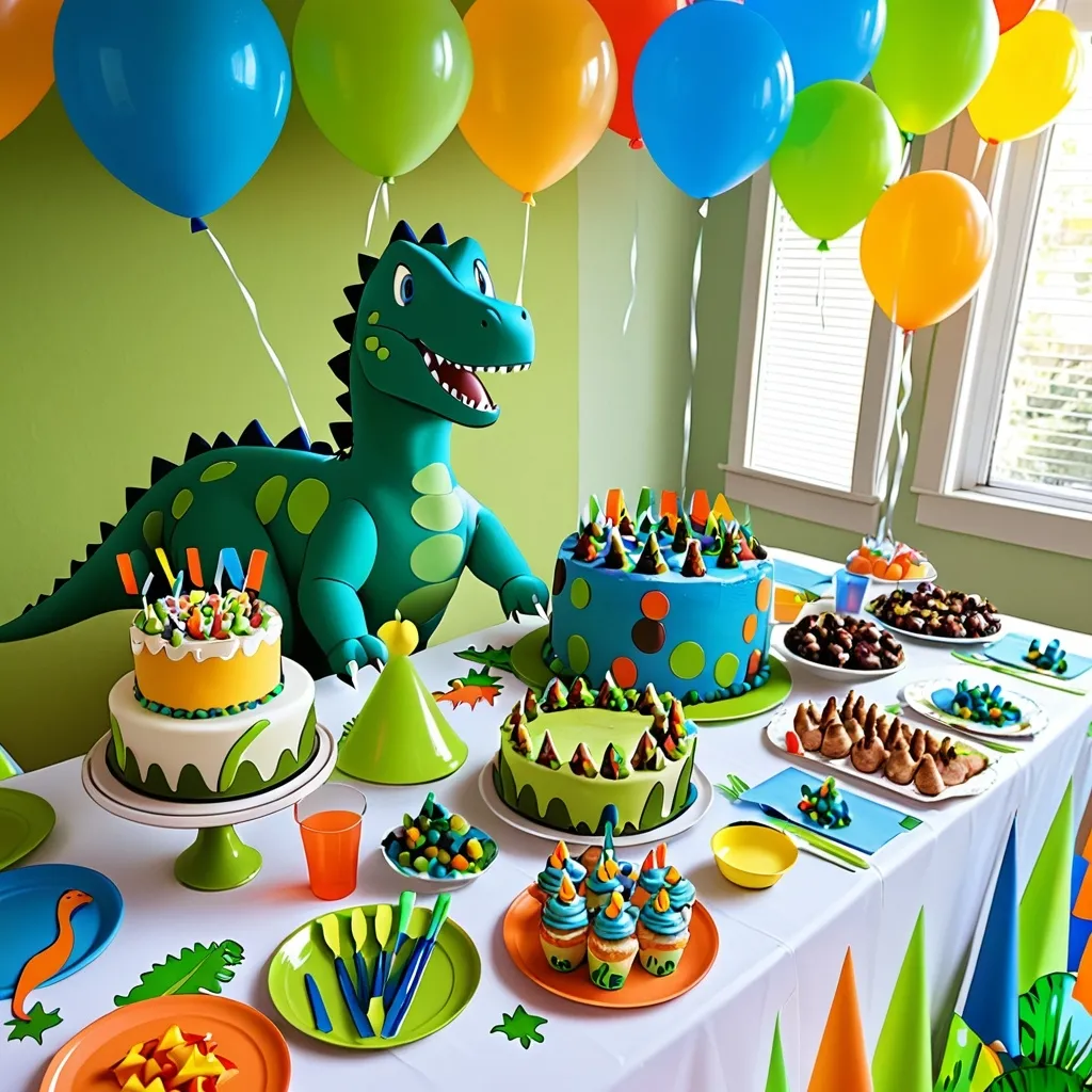 Prompt: A dinosaur birthday party