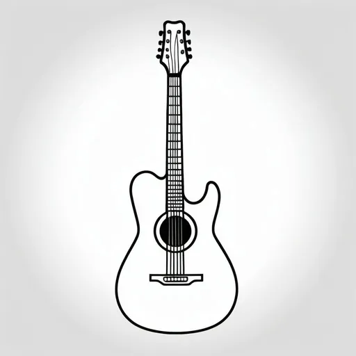 Prompt: guitar, simple design for coloring book, blank drawing ink outline simple outline of a guitar that can use for coloring with thick outline