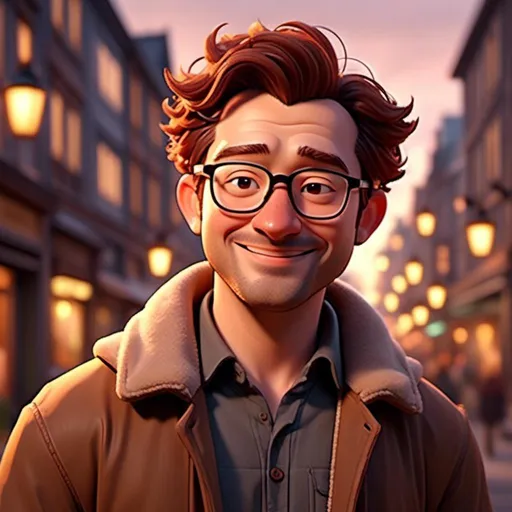 Prompt: <mymodel> thomas, 34-year-old man with glasses, messy brown hair,  casual attire, glowing warm light, full body in picture, standing,  inviting atmosphere,4K ultra-detailed image, focusing on the everyday life of a professional.,  happy expression,  , warm lighting, soft color tones, inviting atmosphere,  ultra-detailed, high-resolution, realistic textures, comfortable and relaxed environment.