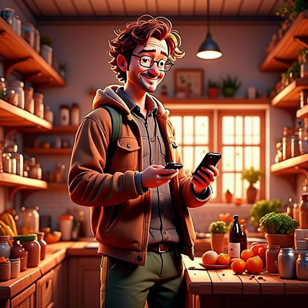 Prompt: <mymodel>

Thomas, m standing in front off half filled pantry, , looking at his phone), happy expression, making a shopping list on his phone,   cozy ambiance, modern kitchen pantry, open half filled fridge and pantry, minimalistic design elements, warm lighting, soft color tones, inviting atmosphere, culinary inspiration, ultra-detailed, high-resolution, realistic textures, comfortable and relaxed environment.

