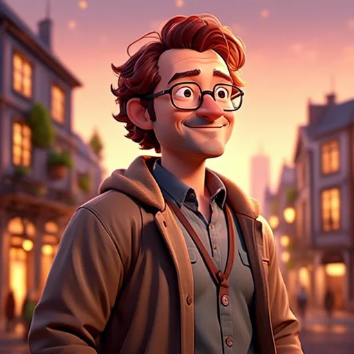 Prompt: <mymodel> thomas, 34-year-old man with glasses, messy brown hair,  casual attire, glowing warm light, full body in picture, standing,  inviting atmosphere,4K ultra-detailed image, focusing on the everyday life of a professional.,  happy expression,  , warm lighting, soft color tones, inviting atmosphere,  ultra-detailed, high-resolution, realistic textures, comfortable and relaxed environment.